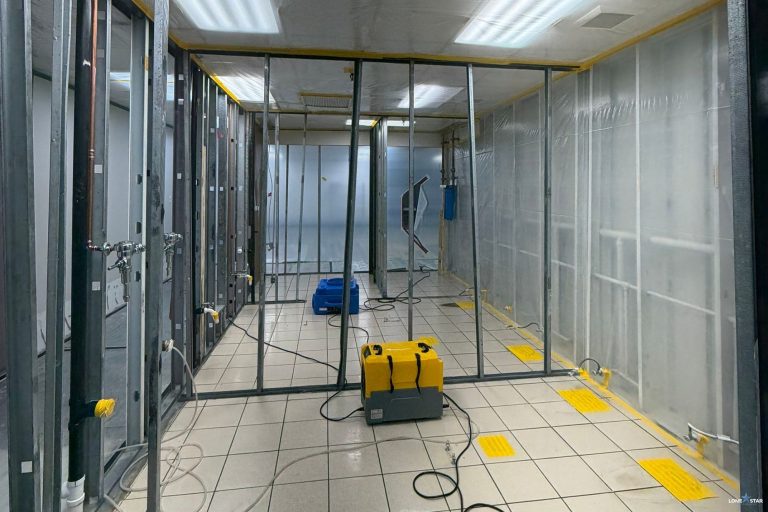 Commercial mold remediation containment setup in Houston